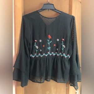 Black lace top. Size 15. Beautifully embroidered